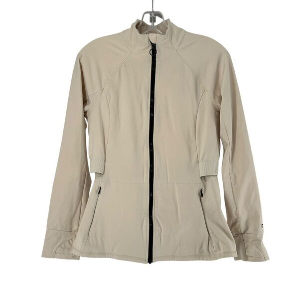 Fabletics Trinity Performance Jacket L Sand Dune Cream Full Zip Athletic Running - Picture 2 of 10